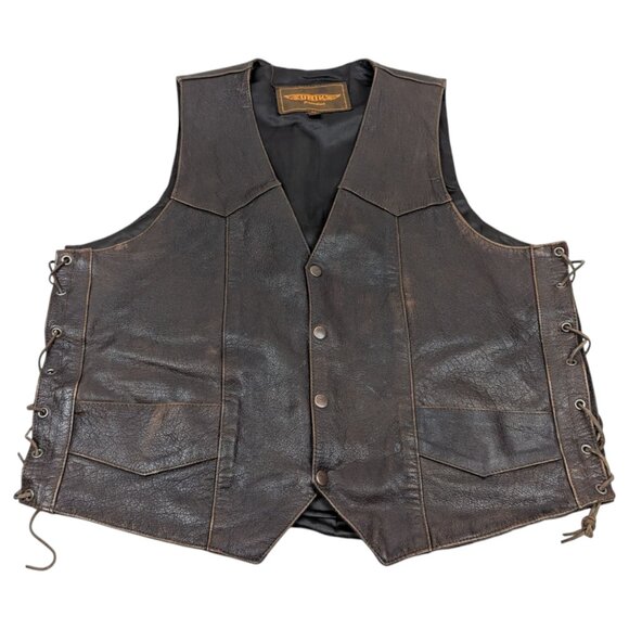 Unik Premium Brown Leather‎ Vest Braided Sides - Picture 2 of 12